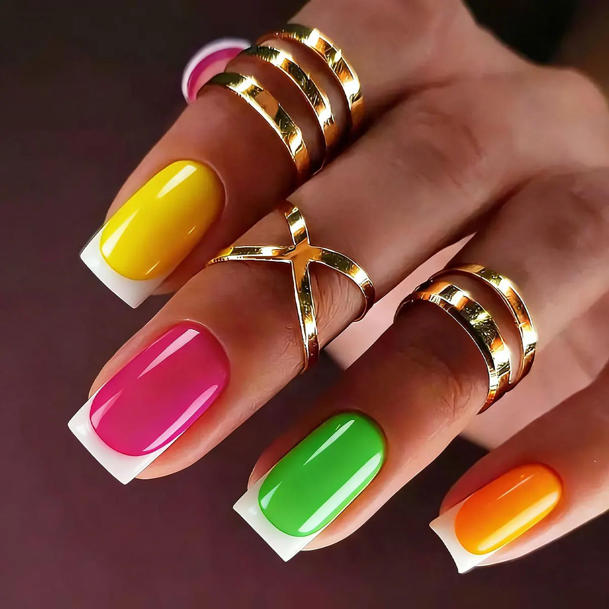 Colorful Press on Nails Short Square Fake Nail Glossy Short Square Pink Nails Fake Nails French Fake Nails Nail Art Removable