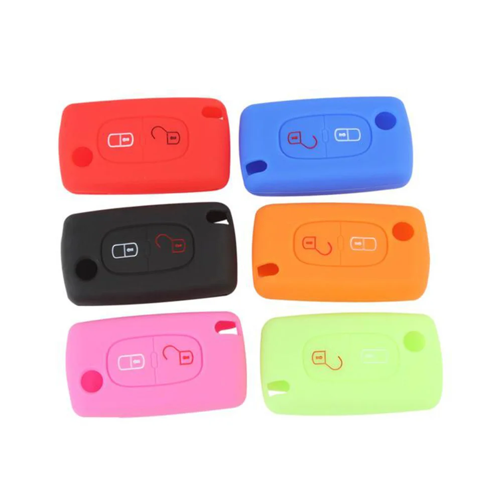 

Silicone Car Key Case Cover for 307 308 408 2 Button Red Key Holder Protective Waterproof Scratch Resistant