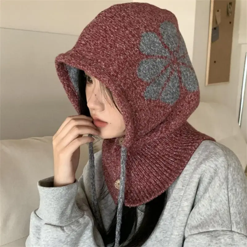 Y5jd Универсальная шляпа с капюшоном плюшевая шляпа балаклава вязание цветочное сохранение тепло