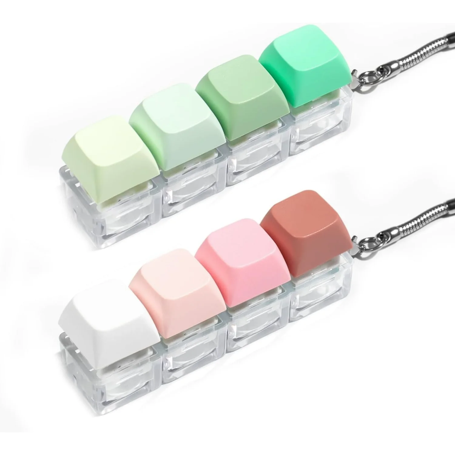 2 PCS Keyboard Fidget Toy 4-in-1 Keyboard Decompression Button Finger Clicker Toys Stress Relief Keychain Gifts