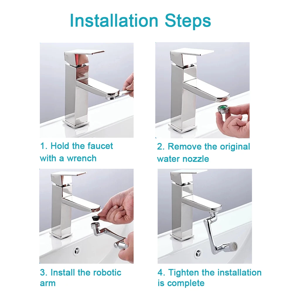 1080° Swivel Faucet Extender Universal Sink Water Aerator 2 Mode Splash Filter Extension Kitchen Tap Water Saving Adaptor