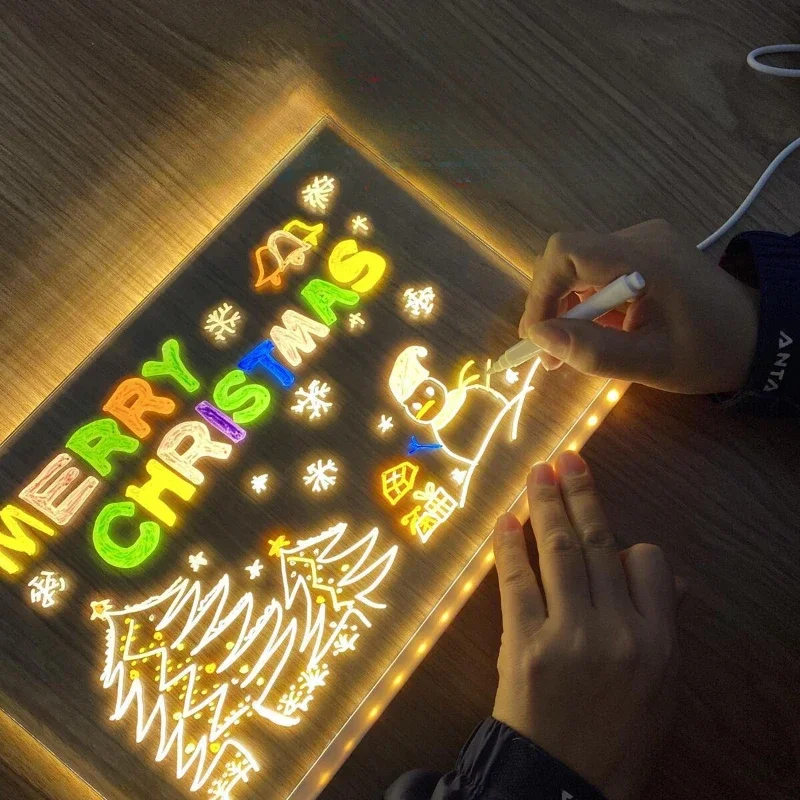 Personalized LED Lamp Acrylic Message Note Board Erasable USB Children‘s Drawing Board Bedroom Night Light Birthday Kids Gift