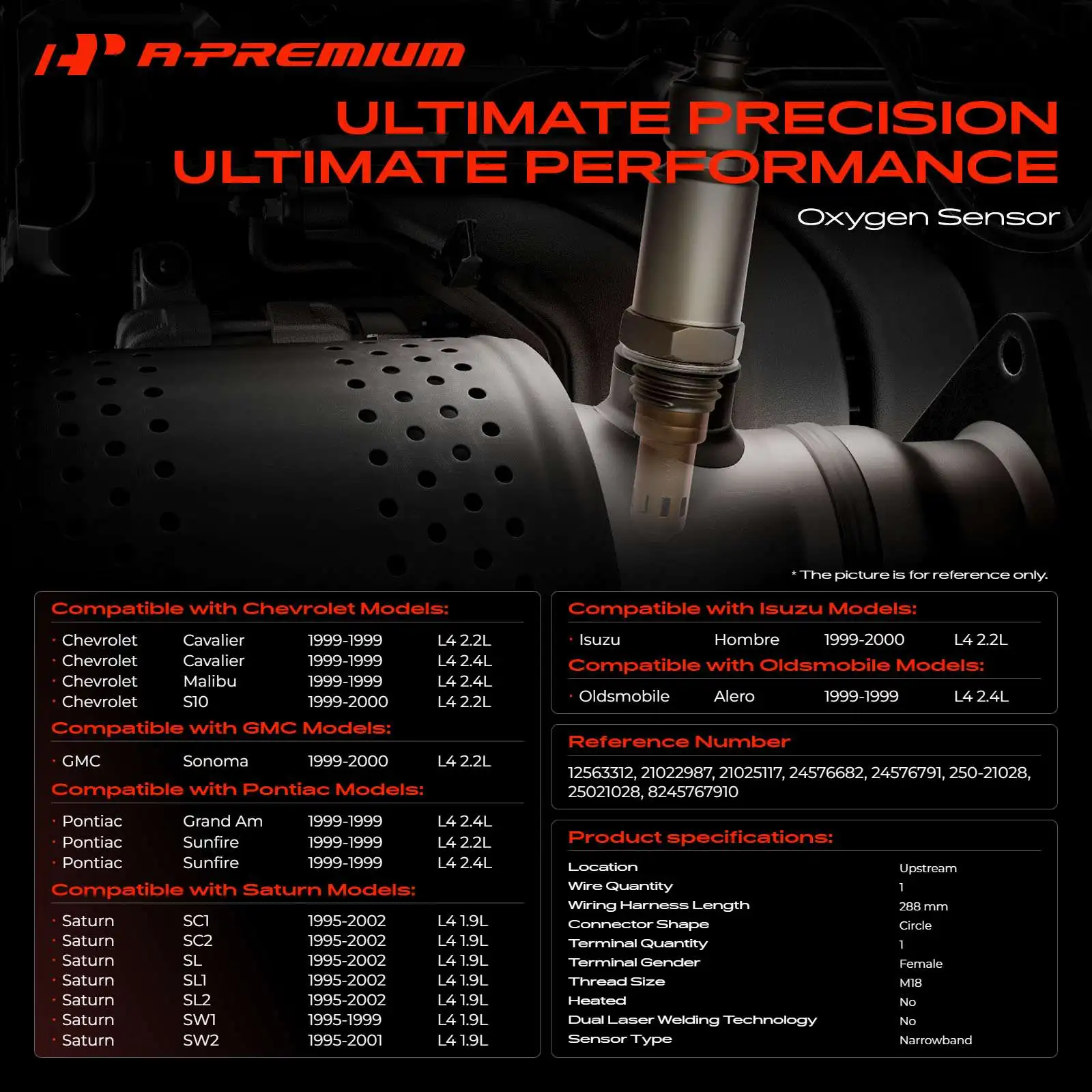 A-Premium Upstream O2 Oxygen Sensor for Chevrolet Malibu 1999 Saturn SL SC1 SC2 SL1 SL2 1995-2002 SW1 SW2 GMC Sonoma 1999-2000