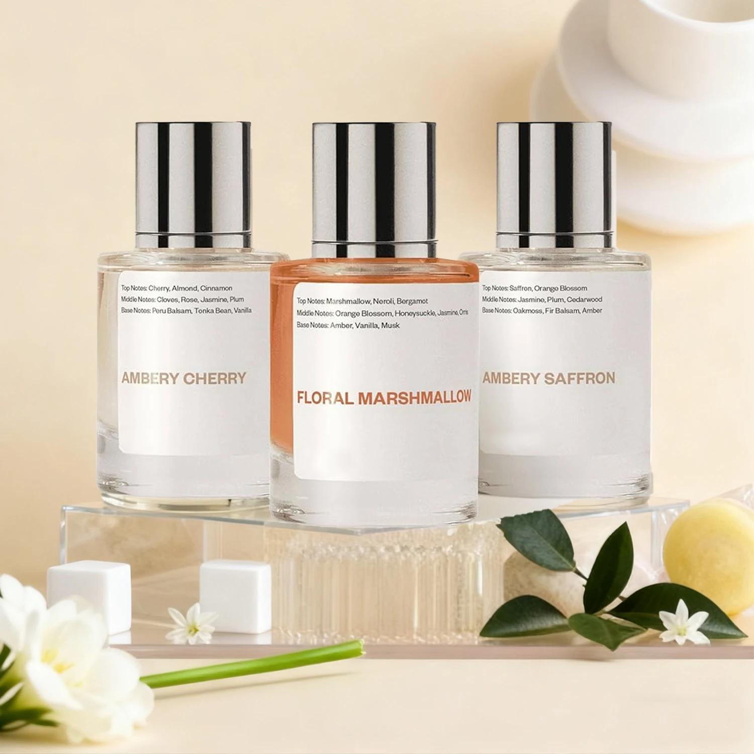 Gourmand White Flow · Floral Marsh Mallow · Ambery Saffron Sweet Floral & Amber Series Eau de Parfum de larga duración para mujer por
