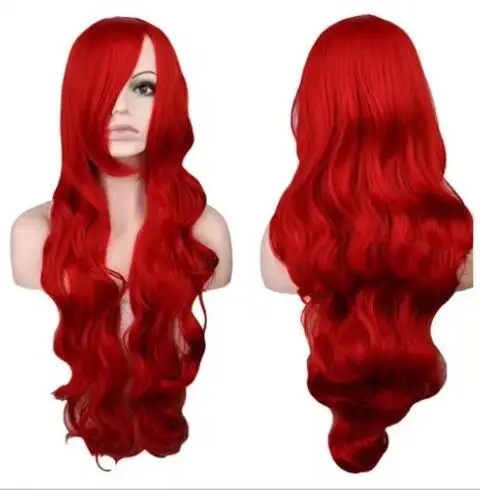 Synthetische lange lockige Cosplay Perücke Kostüm Party rot rosa silbergrau blond schwarz 70 cm Hoch temperatur Haar Perücken