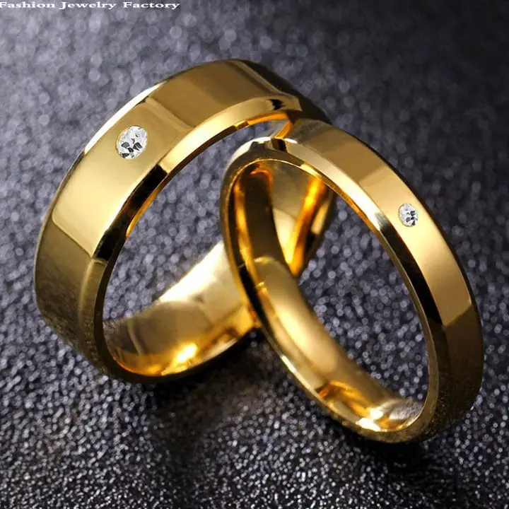  Gold Cubic Zirconia Stainless Steel Men And Women Rings Bride Wedding Engagement Fashion Jewelry Custom Lettering Gift