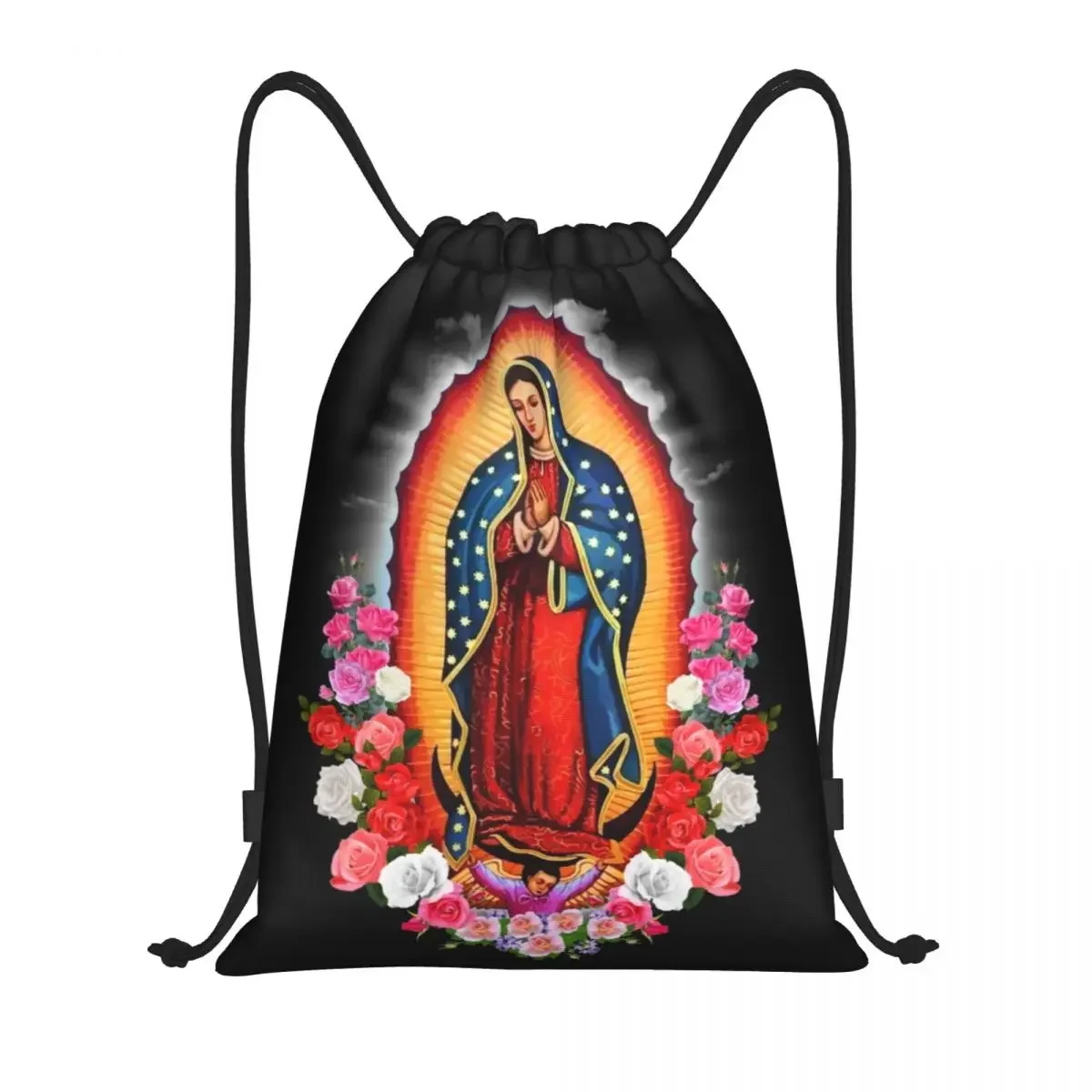 Custom Virgin Mary Of Guadalupe Drawstring Backpack Bag Lightweight Mexico Catholic Saint Gym Sports Sackpack Sacks for Training