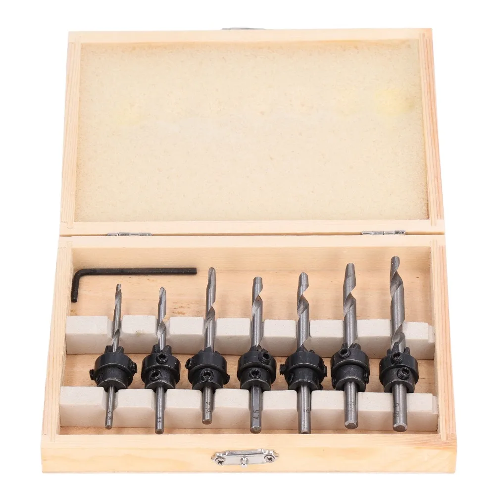 High Speed Steel Tapered Countersink Bit Set Adjustable Collars Hex Wrench Countersink Drill Bit Set High Speed Steel Bit Set
