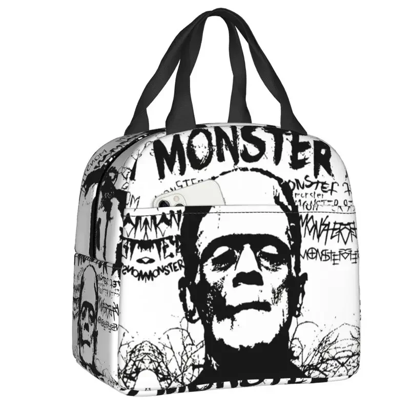 Frankenstein And Bride Thermal Insulated Lunch Bags Women Horror Movie Halloween Lunch Container for School Food Bento Box