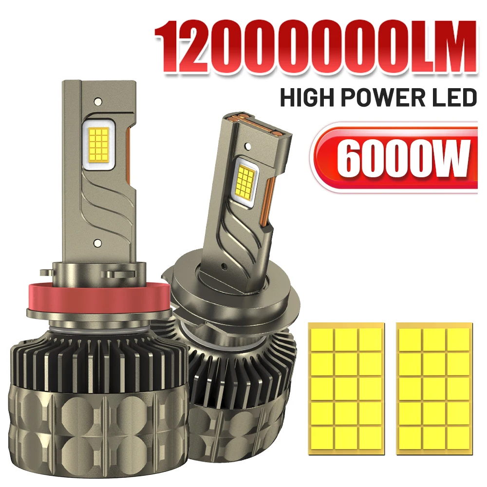 High Power H7 H11 H1 H3 H4 Led Headlight Bulb 6000K LED 9005 9006 9012 HB3 HB4 3 Copper Tube Led Light Kit for Car 12V 2PCS