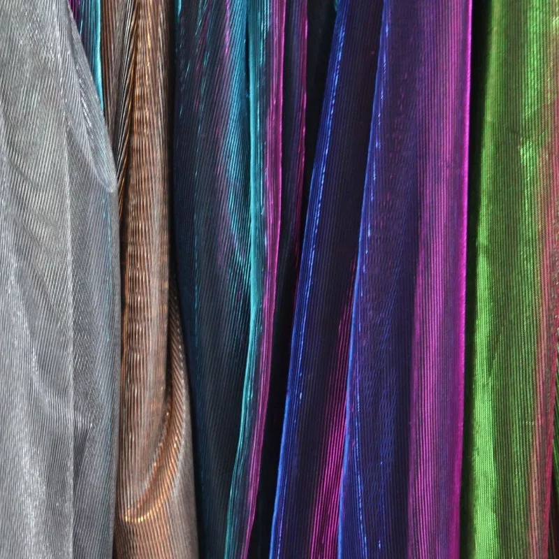Farbverlaufs-Tüll-Glitzerstoff im Meterware für T-Shirt, Kleid, Kleidung, Haar-Accessoire, DIY-Nähen, glänzendes Tuch, weich, dünn, Silber, Rot