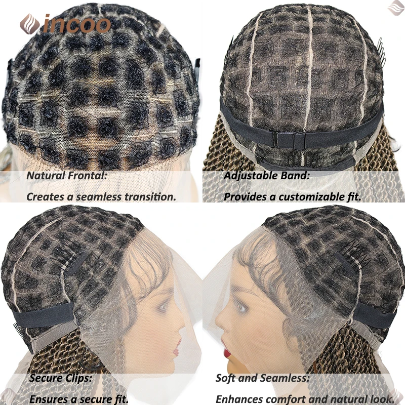 Incoo-Perruques tressées entièrement en dentelle pour femmes noires, cheveux synthétiques sans nœuds, tresses de boîte, perruques avant en dentelle, perruques tressées, 36 po