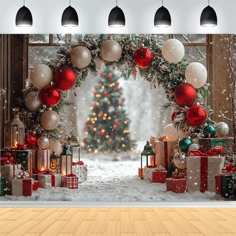 Winter Christmas Atmosphere Windows Photography Background Merry Christmas Glow Christmas Little Photo Studio Backdrops AG-29
