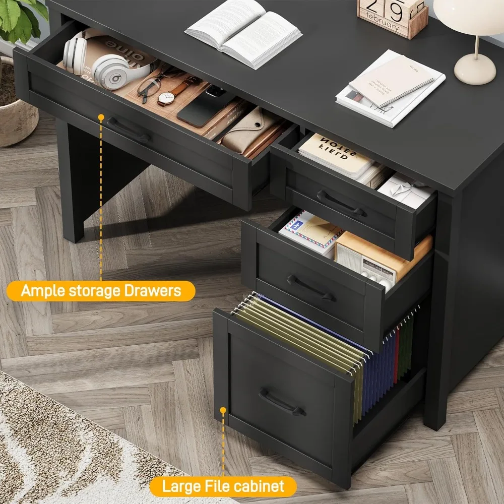 47 مكاتب إدارية، مكاتب كمبيوتر مكتبية منزلية خشبية مع ملفات وخزائن تخزين، ومحطات شحن