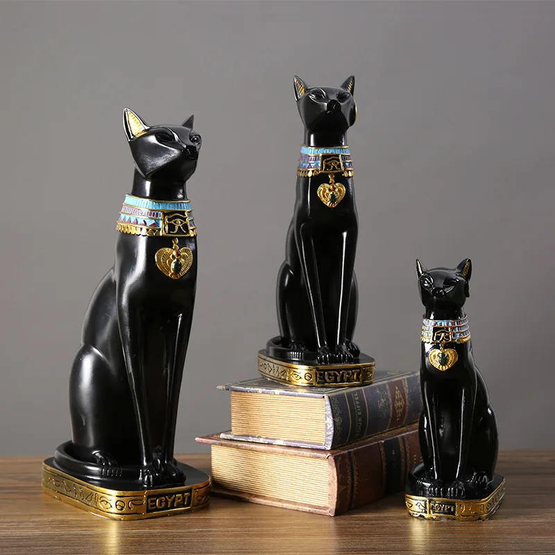 

Retro Egyptian Cat Goddess Bastet Statue Cat Model Resin Animal Figurines for Interior Office Cabinet Home Bar Decoration