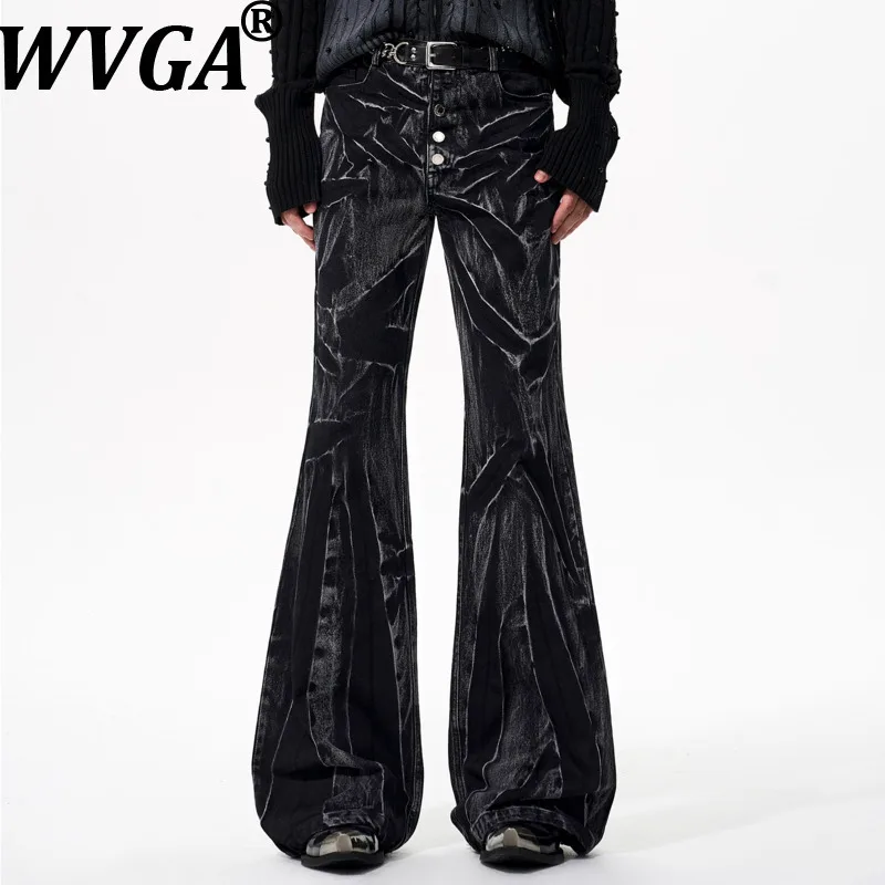 

WVGA Spring Autumn New Man Tide High Street Trendy Flared Jeans Niche Chic Casual Buttons Plackets Vintage Wide-Leg Pants W12549
