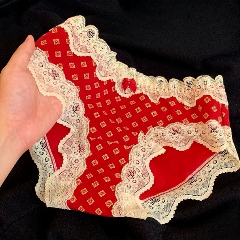 Red Sexy Panties Women Underwear Lace Cotton Smooth Girls Briefs Ropa Interior Femenina Butt Lift Elastic Lingerie Трусы Женские