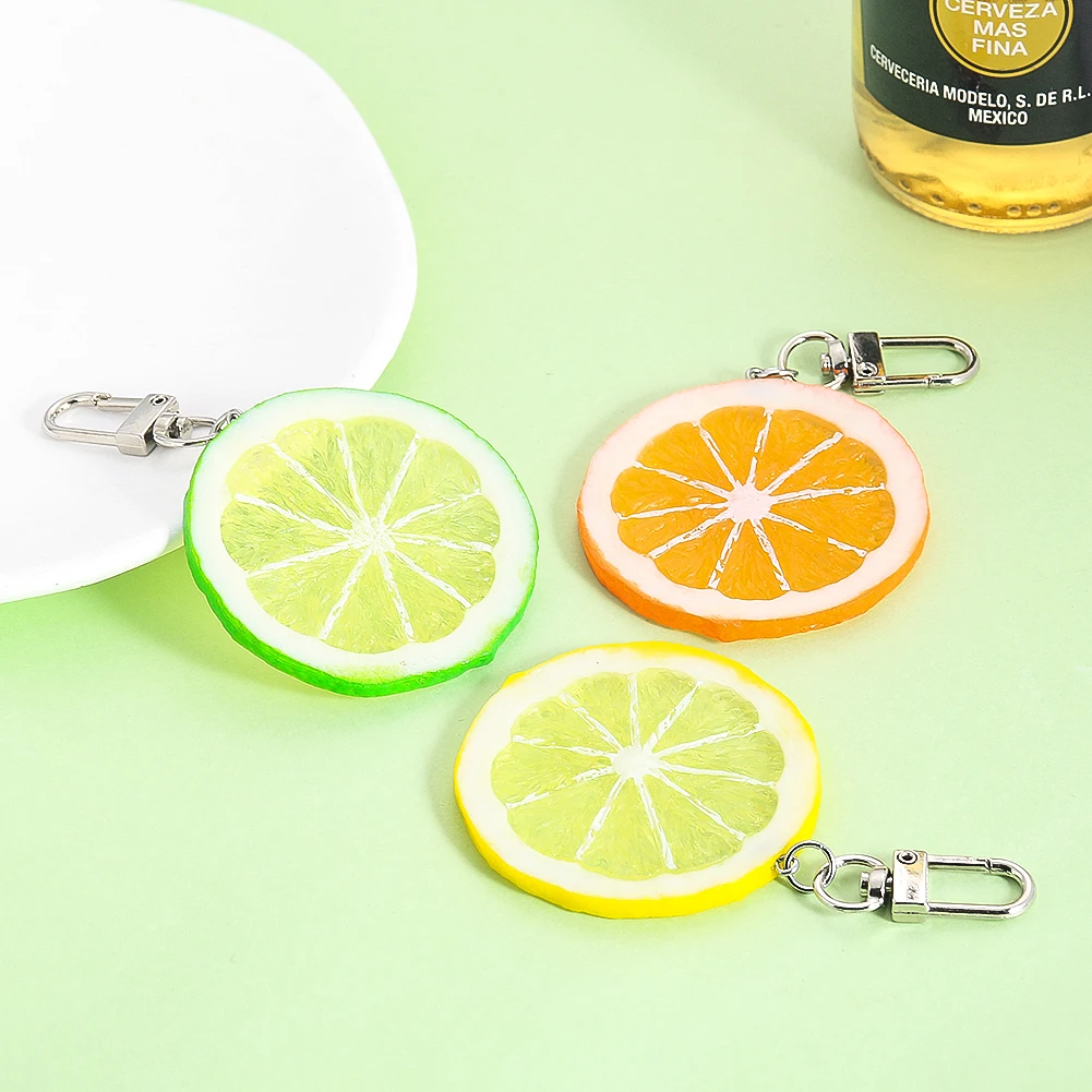 Lime Keychain Simulation Fruit Pendant Fresh Lemon Slice Cute Key Chain Hook for Dining Table Ornaments Citrus Limone Photo Prop