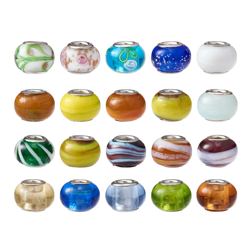 

100Pcs Handmade Lampwork Glass Beads Rondelle European Beads Large Hole Charm Beads For Jewelry Bracelet Making DIY Accessories