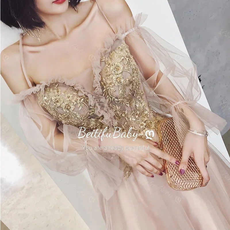 Customized Evening Dress for Women Elegant Off The Shoulder Long Sleeved Palace Style Banquet Ball Gown Prom Dresses Vestidos