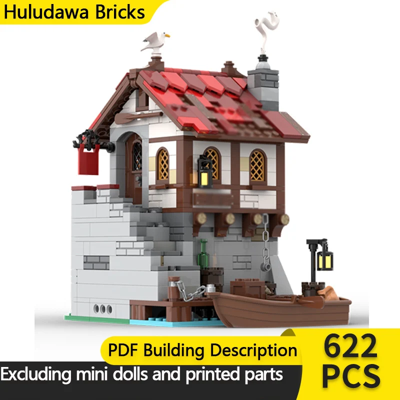 

Средневековый замок, модель MOC, строительные кирпичи, морской рынок, гнездо, модульная технология, детские праздничные подарки, сборные игрушки, костюм