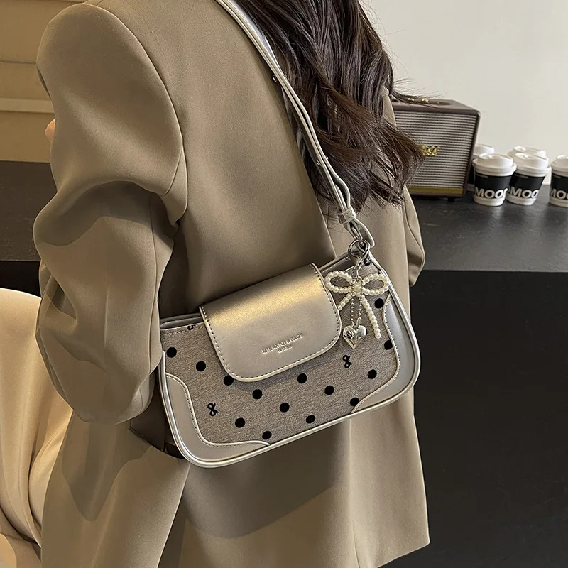 High-end Small Bag for Women 2024 New High-value Design Single-shoulder Bag Underarm Bag Polka Dot Crossbody Bag