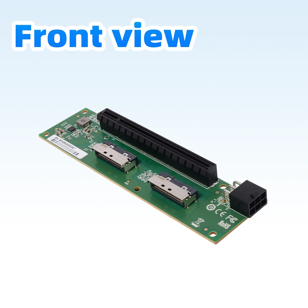 PCIe 5.0 MCIO-8i To X16 Riser Backplane, 2-Port External Extension Adapter, MCIO 8i Cable for GPU Dock & Server Workstation