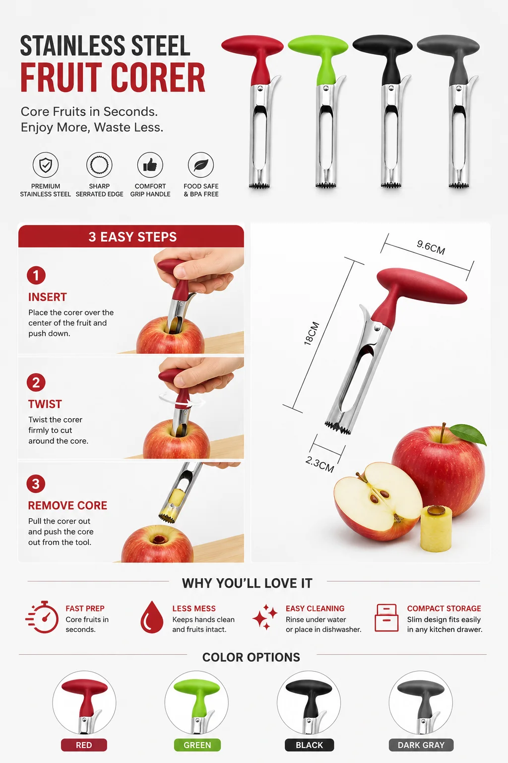 Coupe-pommes en acier inoxydab - Apple Corer Slicer avis et prix
