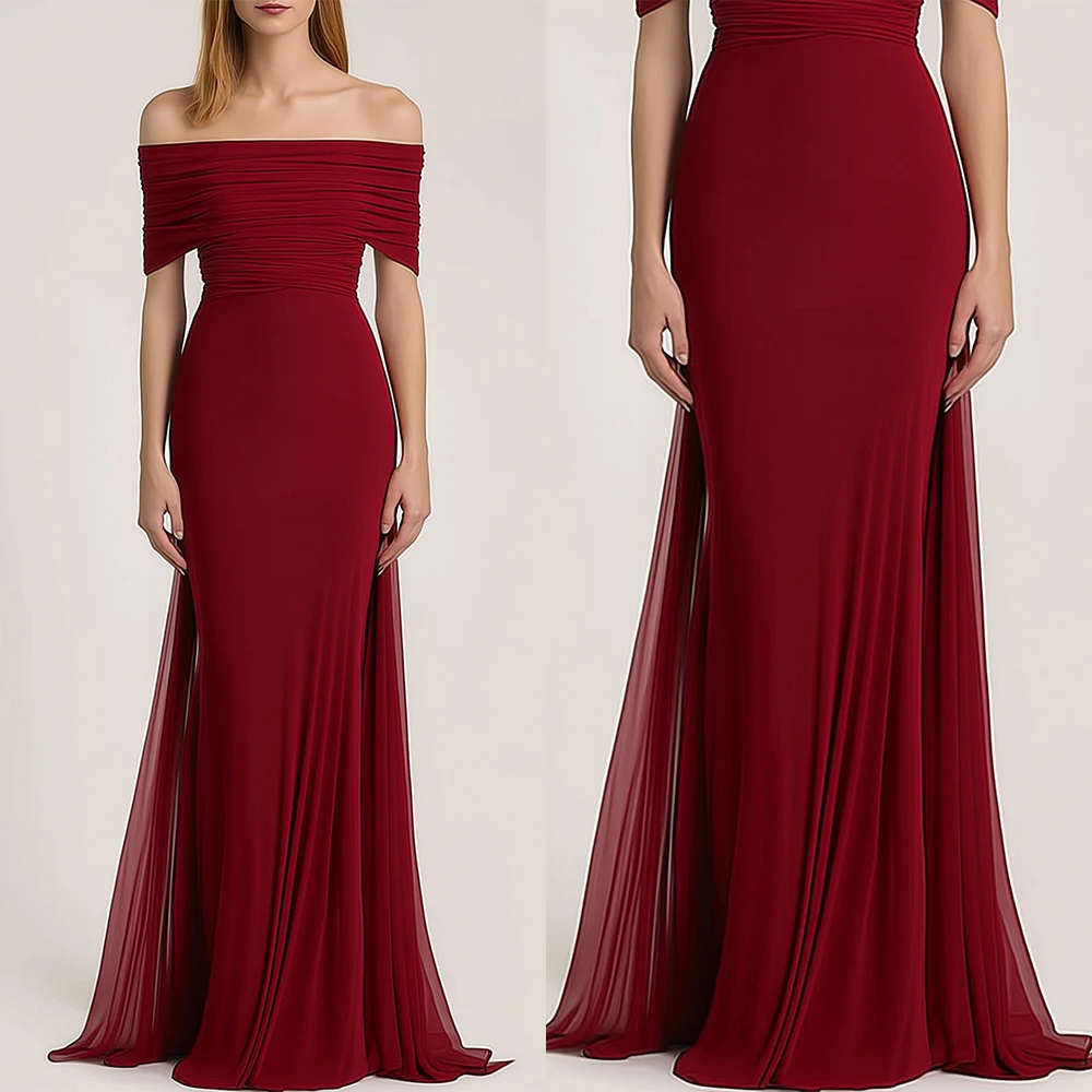 Customized Strapless Red Off Shoulder Floor Length Vestidos Para Bodas Mujer Invitada Elegant Dresses for Women Robes De Soirée