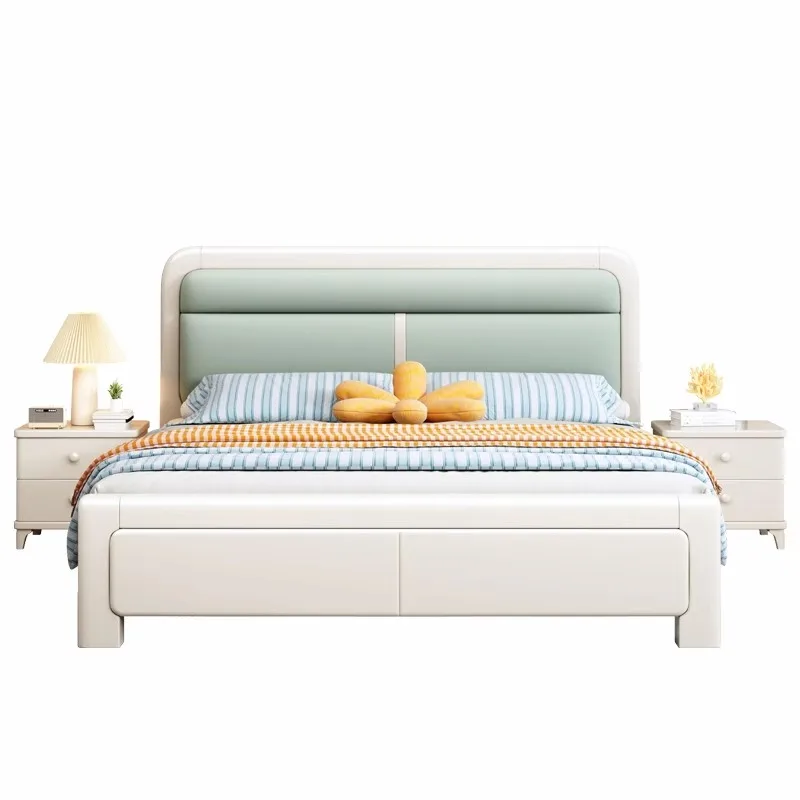 

Nordic solid wood bed, soft white 1.8 meter master bedroom double bed, modern and simple