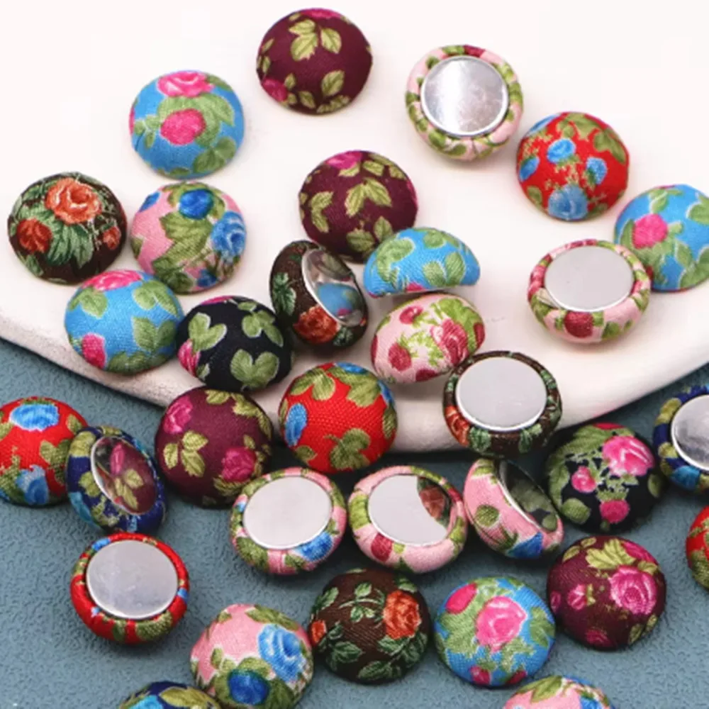 50pcs 15mm Mix colors Flower Fabric Covered Round Chunky Button Flatback DIY Decoration Buttons Handmade Scrapbooking,BK1021