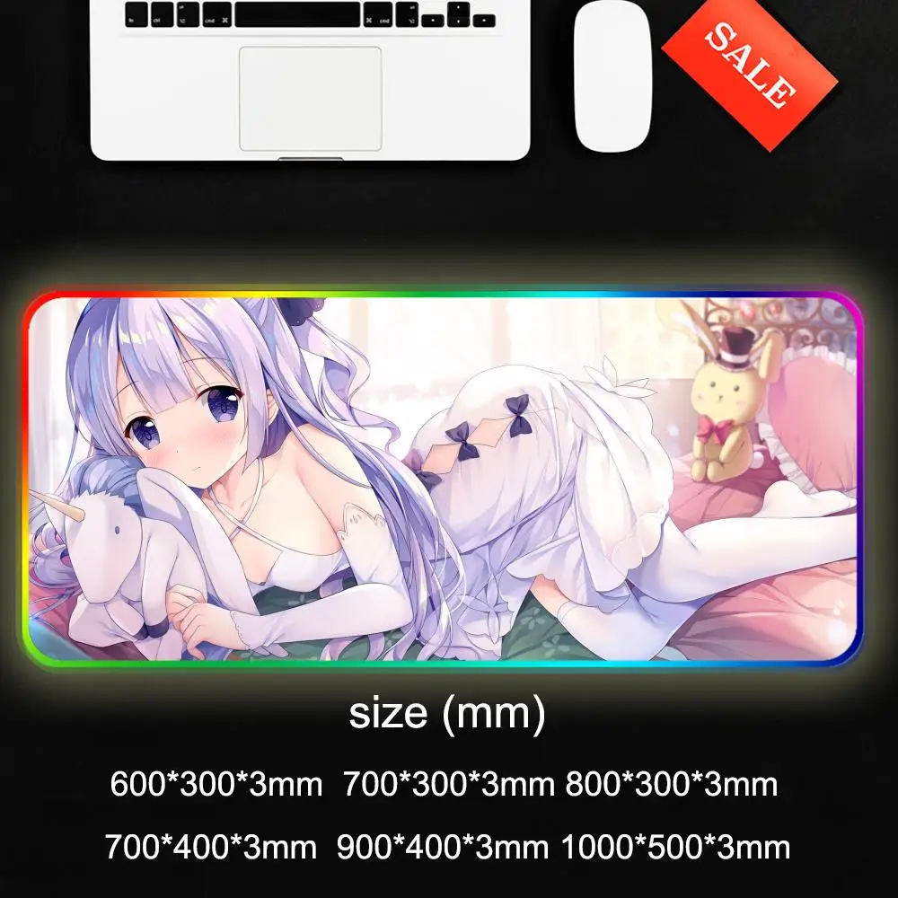 Alfombrilla de ratón de unicornio Azur Lane, alfombrilla de escritorio Rgb para Gamer, retroiluminación Led, configuración de alfombrilla de ratón, accesorios para juegos, alfombrilla de escritorio grande con retroiluminación