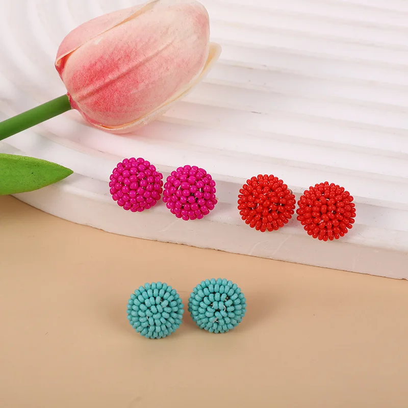 WHOLESALE Small Dome Seed Bead Topper Stud Earrings Hot Pink, Turquoise, Black, White, Red Beaded Earring Connectors 15mm 1 Pair