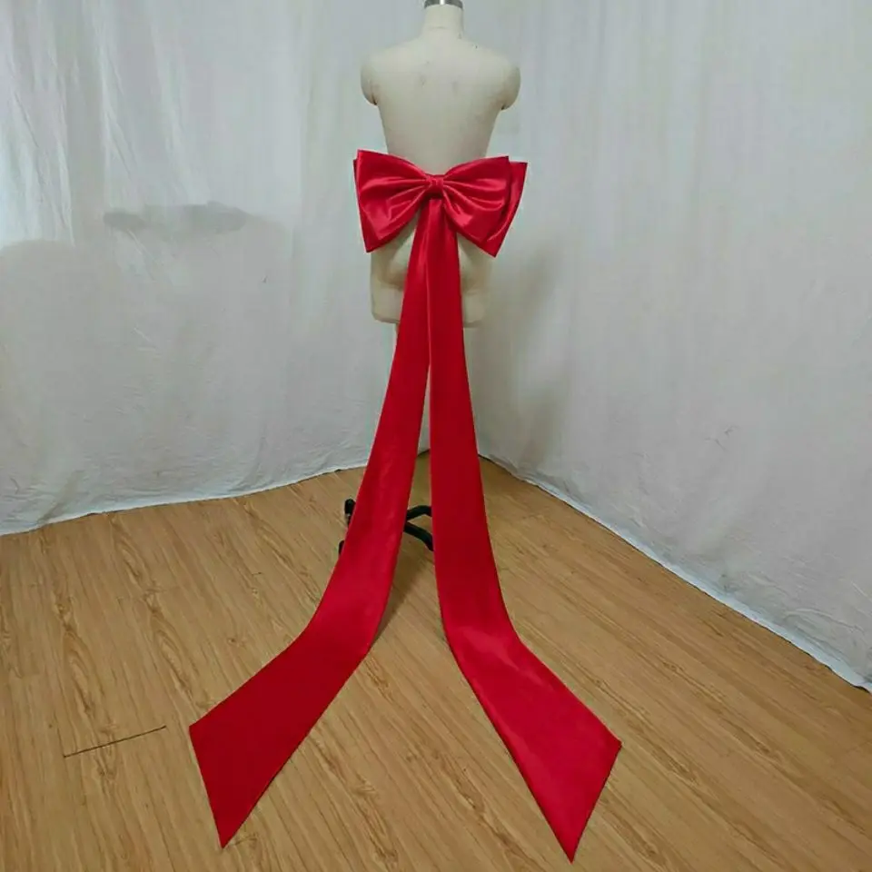 Vermelho grande cetim bowtie cintos de casamento com trem destacável cinto de noiva marfim removível plus size senhoras cintos para vestidos nós