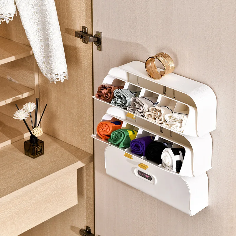 Garderobe Organizer Sok Opbergdoos Ruimtebesparend Slaapkamer Muur Gemonteerde Punch Gratis Kast Sok Opberglade Ondergoed Organizer