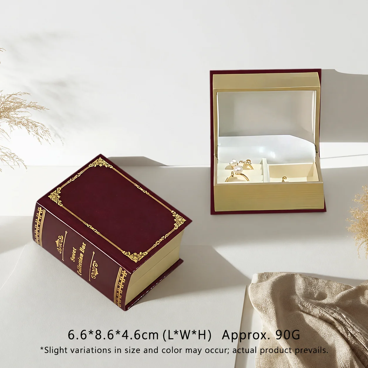Ring Storage Box Ornate Pendant Storage Box Small Jewelry Box Book-Shaped For Birthday Anniversary Holiday Gift Giving Travel
