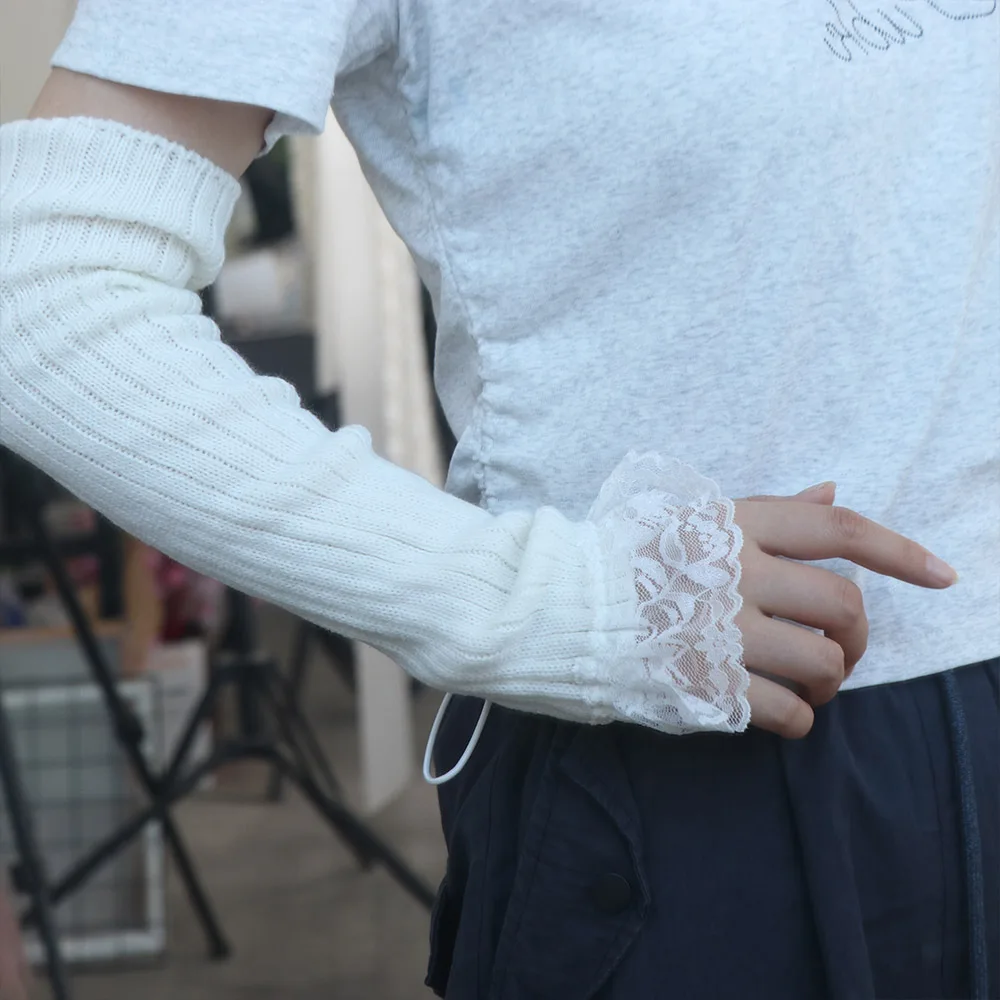 الموضة اليابانية نمط Y2K الدانتيل كم طويل القوطية الشرير JK لوليتا أكمام أذرع تبريد تأثيري Harajuku قفازات محبوكة الفتيات #3