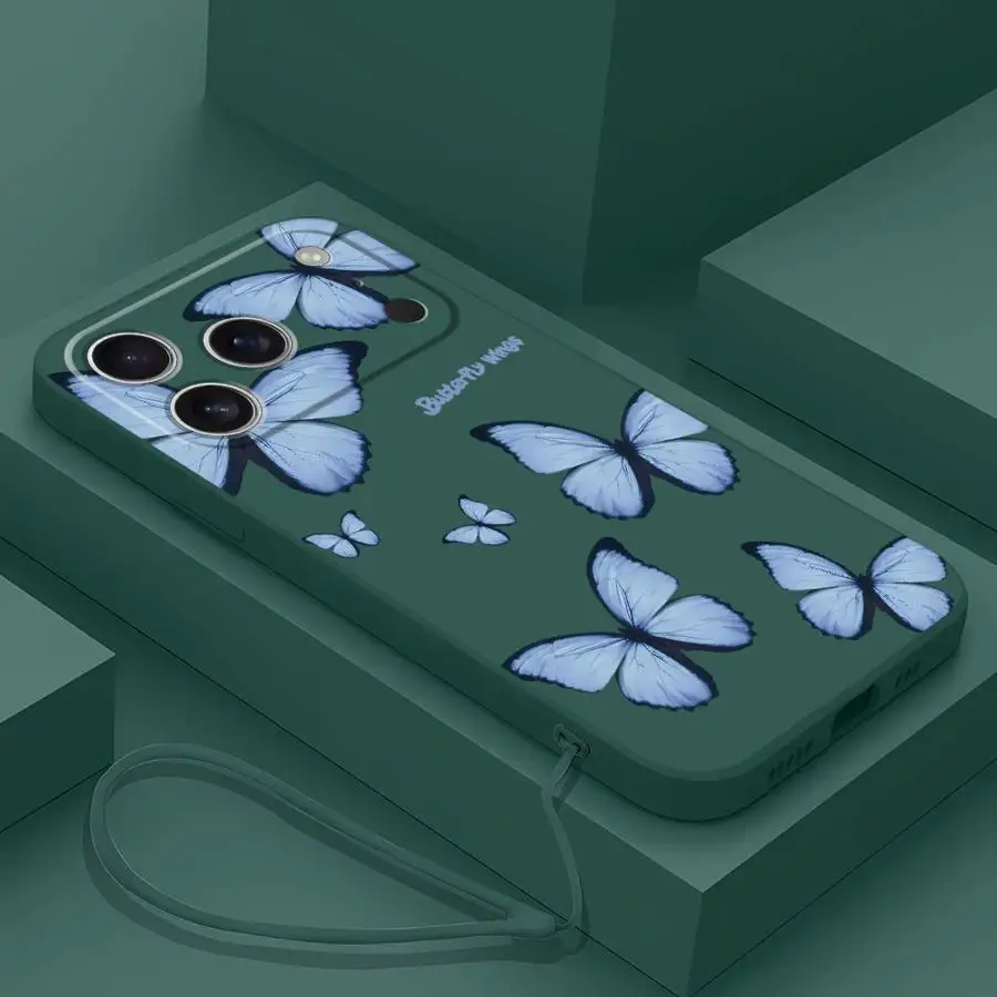 Apple iPhone 16 14 15 Plus XS 11 12 13 Pro Max 16e 17 Air XR 7 8用スマホケース ソフトカバー 赤 青 蝶