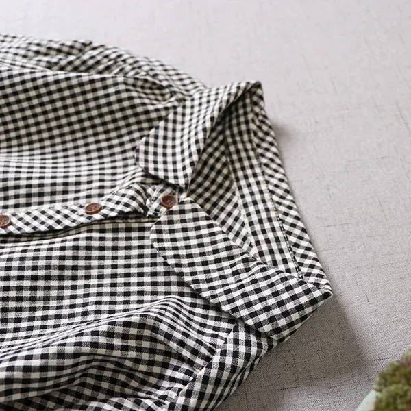 High-end japonês Sle Plaid irt Dr feminino Midi longo Sve algodão linho Dr colarinho cintura alta botão único A-...