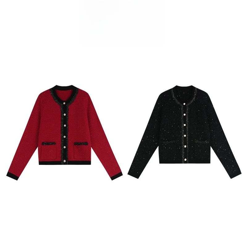 

Красный шерстяной свитер Mannala Red Chic из мериносовой шерсти с цветовыми блоками, приталенный, весна 2026, женский вязаный кардиган Q4894