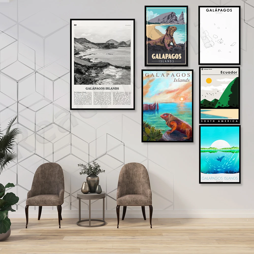 طباعة جزر غالاباغوس الإكوادور، بركان كيتو الإكوادور، خريطة جزر غالاغوس، فن الطبيعة، ملصق المناظر الطبيعية للسفر في أمريكا الجنوبية #3