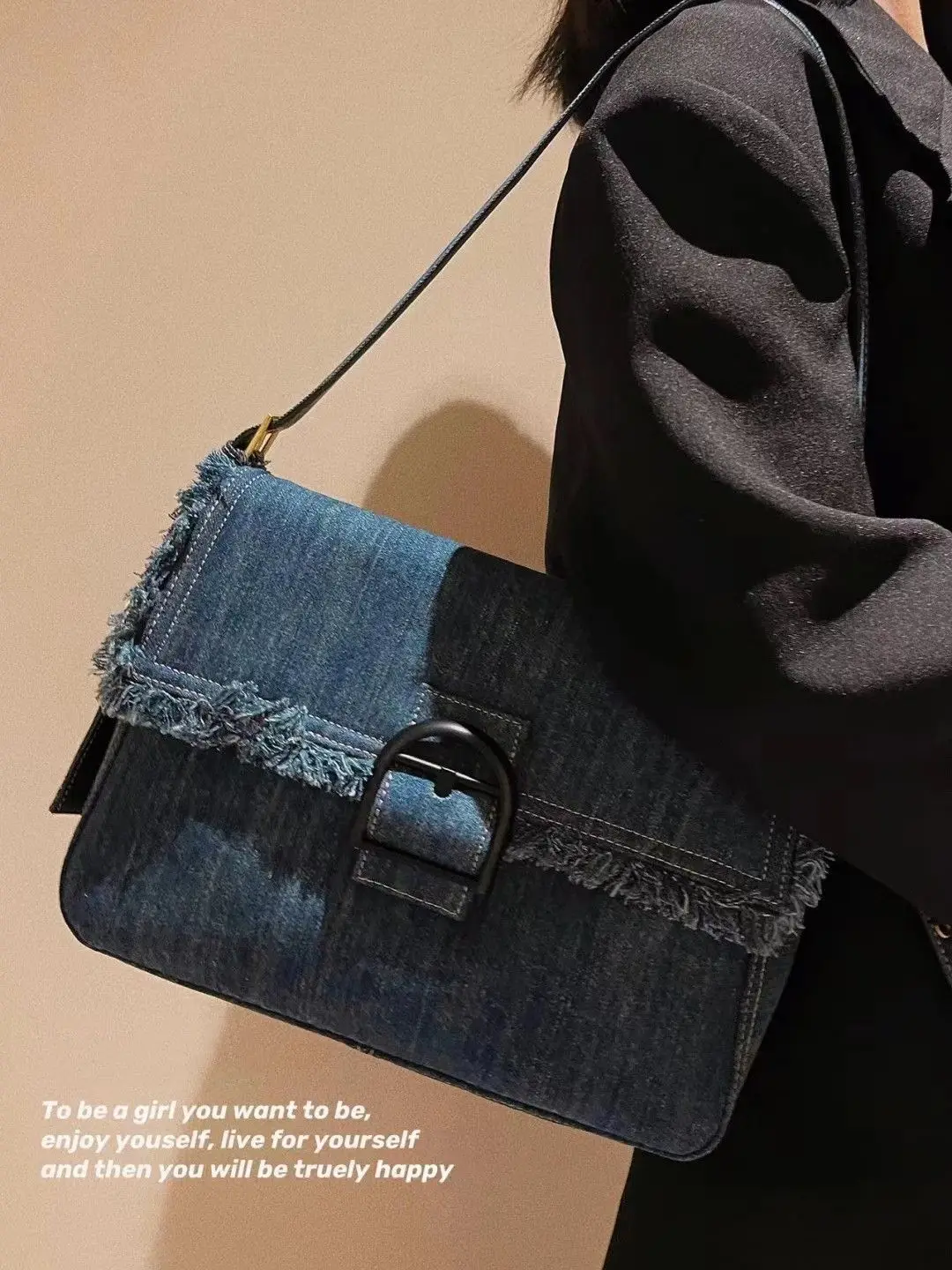 Xuya Trend Shoulder Bag High Street Women Handbag 2023 Fashion Casual Denim Flap Messenger Bag Y2K Hot Girls Shoulder Bag