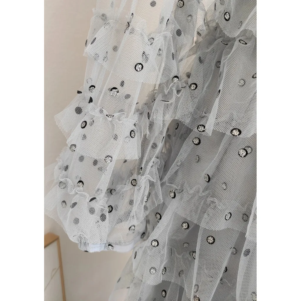 Moda verão bowknot bolinhas folha midi vestidos de festa longos em camadas babados elegante vestido linha a