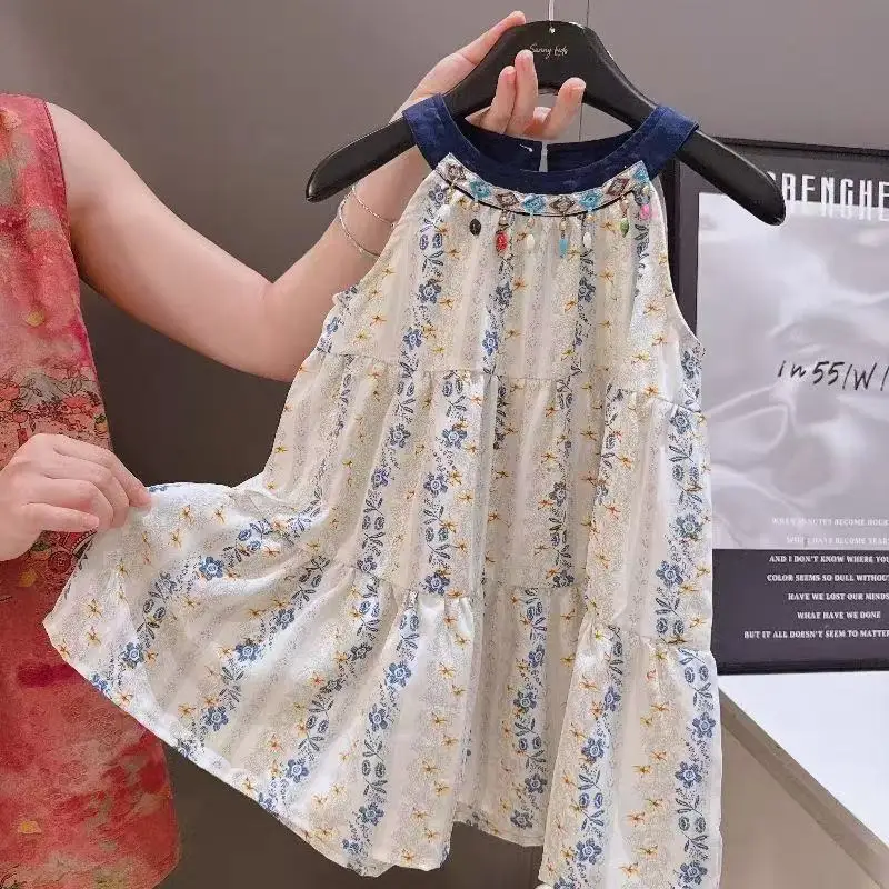 

Kids Girls' Neck Hanging Dress Summer 2026 New Children's Bohemian Princess Dress Summer Beach Dress