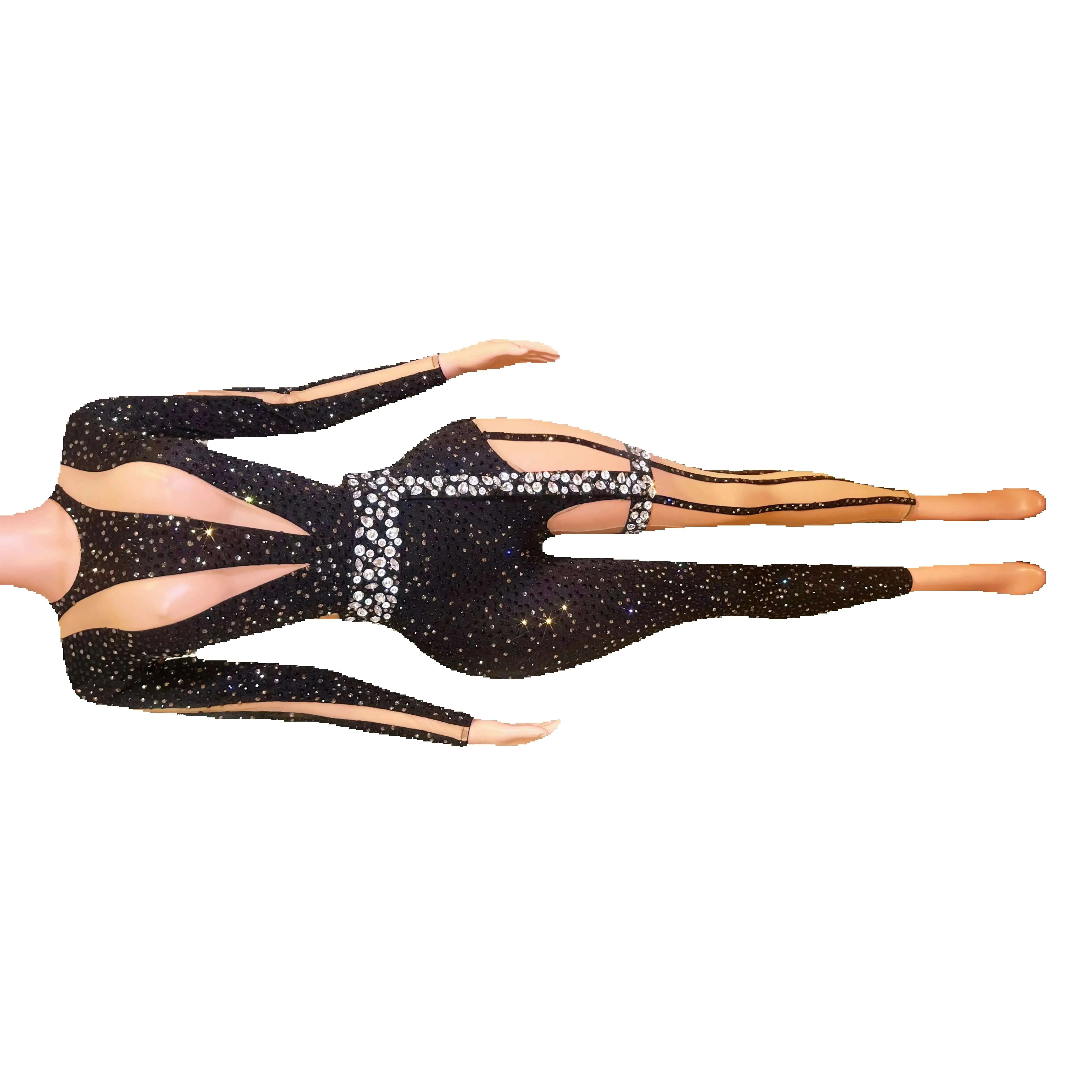 

Sparkly Rhinestones Jumpsuit Women Long Sleeve Mesh Nightclub Celebrate Party Outfit Performance Singer Dance Costume Stage Wear