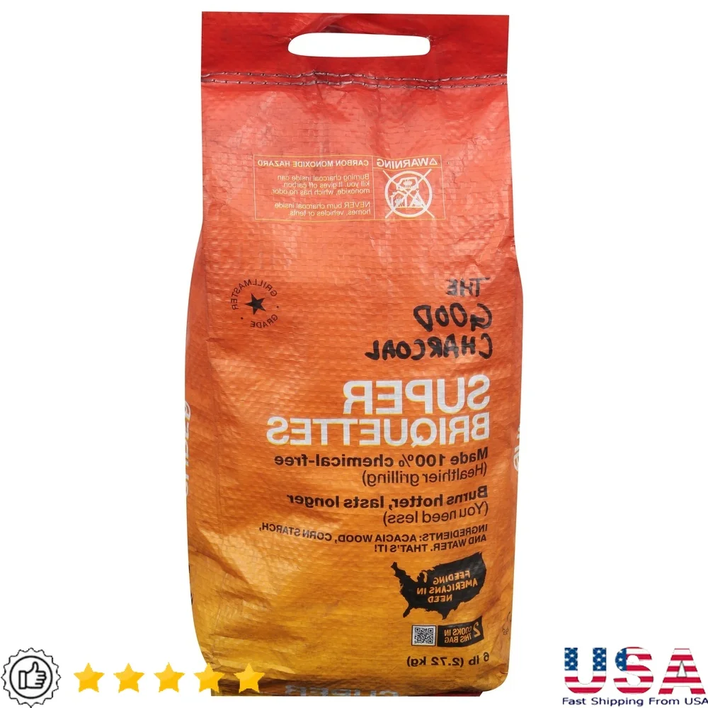 Briquetas de carbón para asar ecológicas, 6 lb, sin productos químicos, certificación FSC, alta resistencia al calor, acacia, madera dura, limpieza de combustible para barbacoa