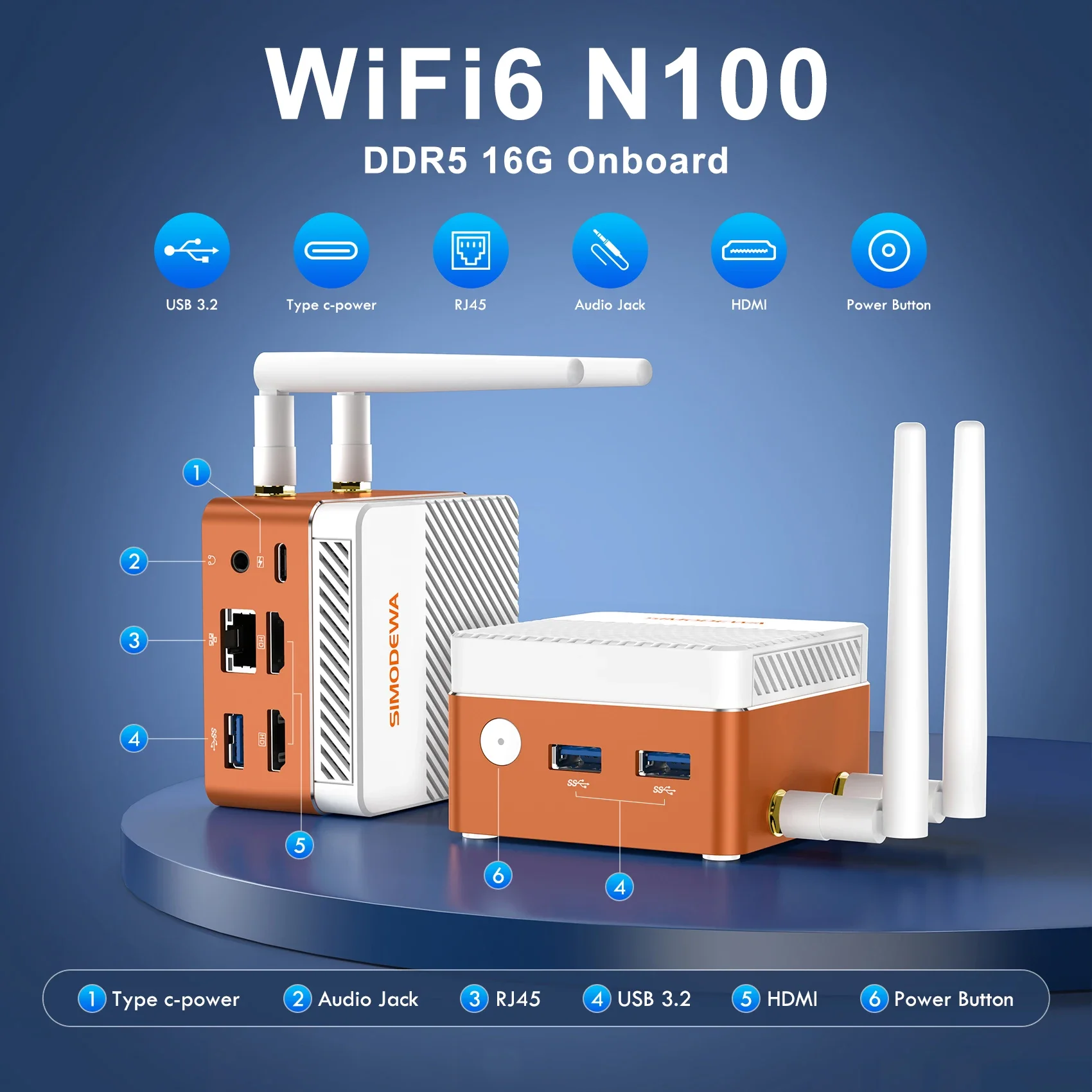 SZBOX WiFi6 N100 Windows 11 PRO Mini PC Onboard 16GB DDR5 M.2 2242 SATA SSD 2.5G LAN BT5.2 Dual External Antenna Computer