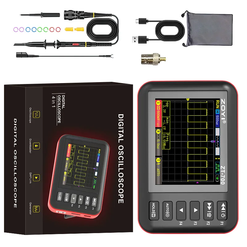 ZOYI ZT-700 4-in-1 draagbare oscilloscoop 10M bandbreedte met programmeeremulator en golfvormrecorderfunctie