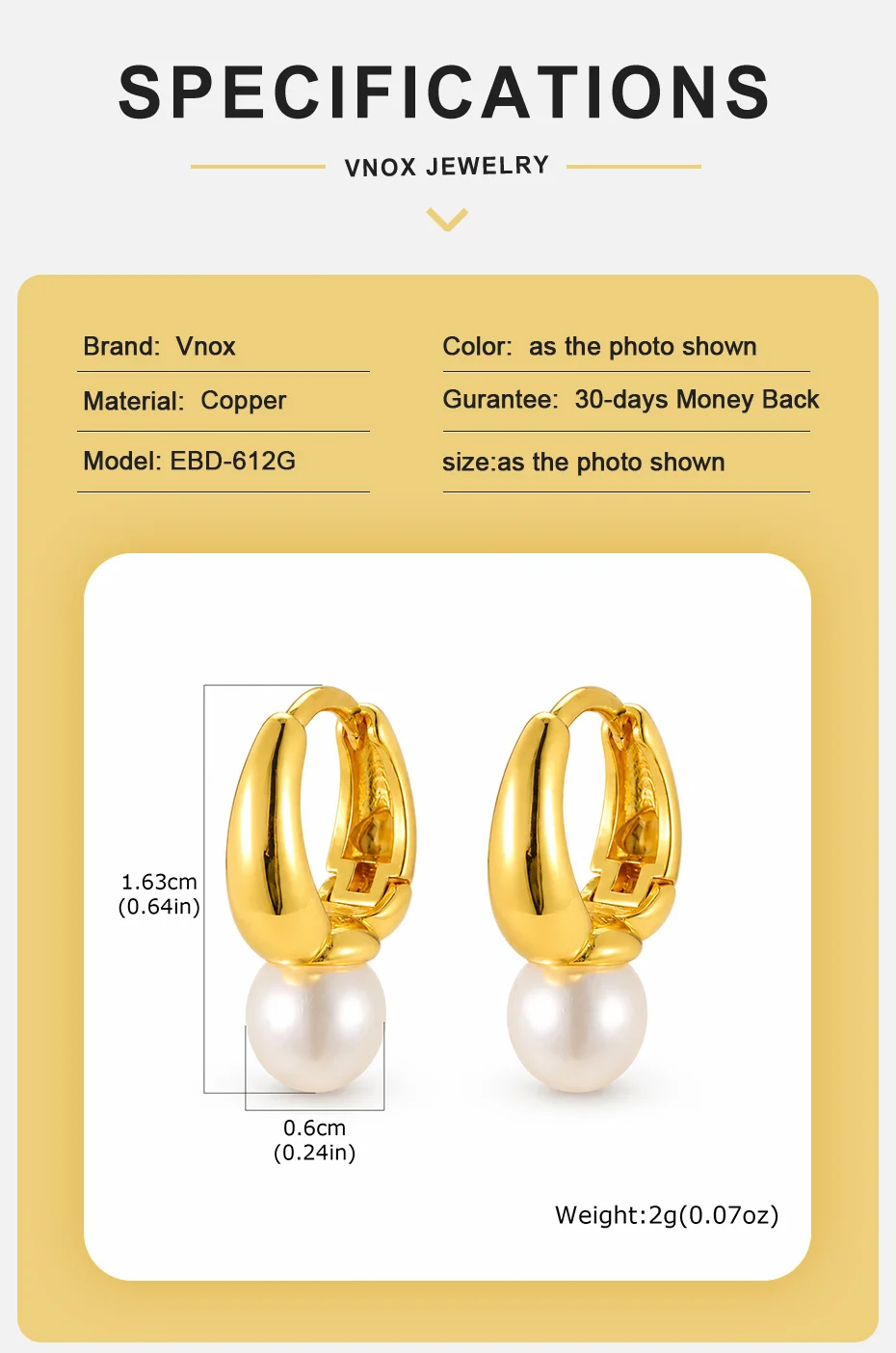 Vnox vergoldete Imitationsperlen-Creolen für Damen, elegante Ohrringe für Hochzeiten und Partys, Geschenkideen – Detail 4