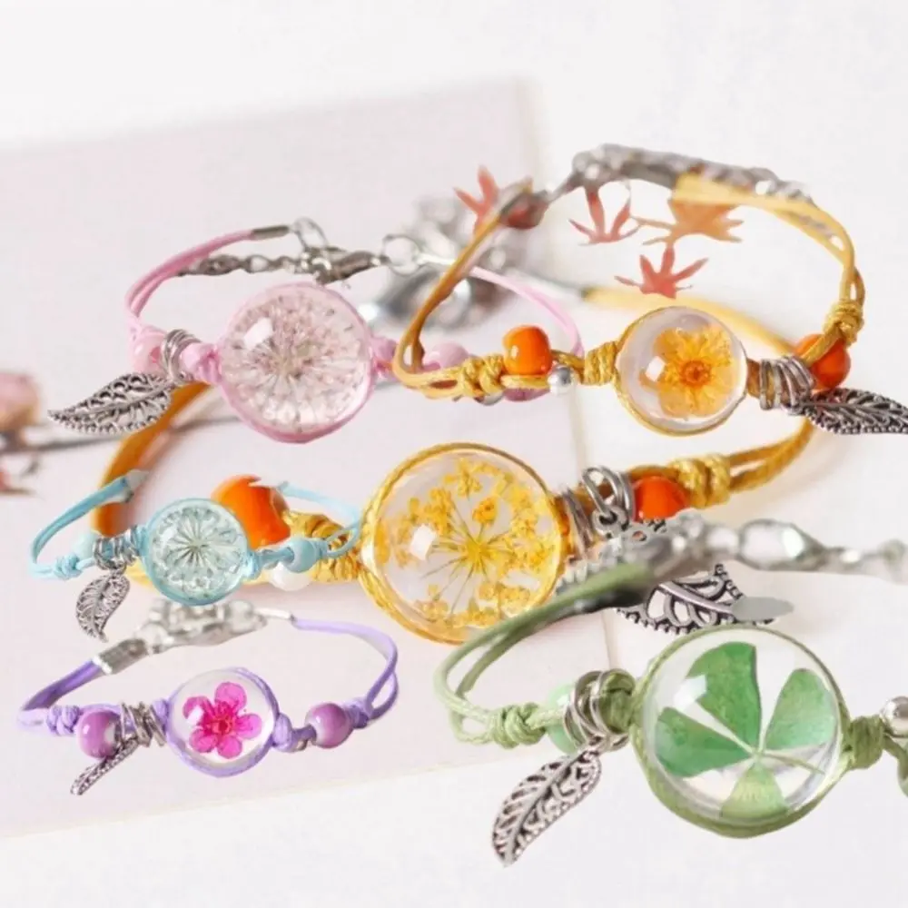 Korean Style Bracelets Grass Ball Weave Herbarium Braided Rope Bracelets Gypsophil Female Hand Chain Dried Flower Bracelet
